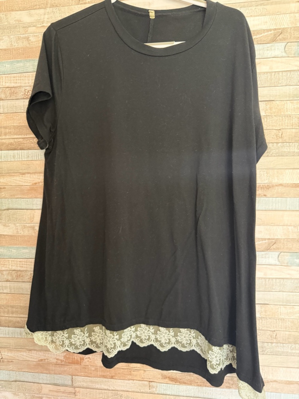 Black Women's Short Sleeve Top with Lace Hem
